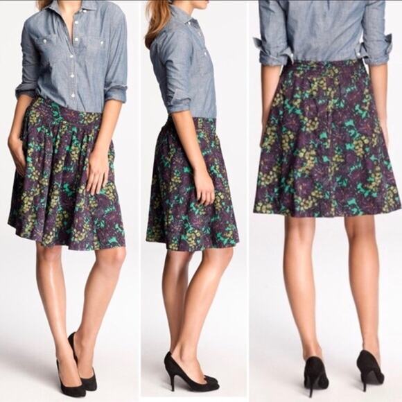 J. Crew Elsie Skirt Purple Nightfall Floral 4 S Green Yellow Small - Picture 3 of 9